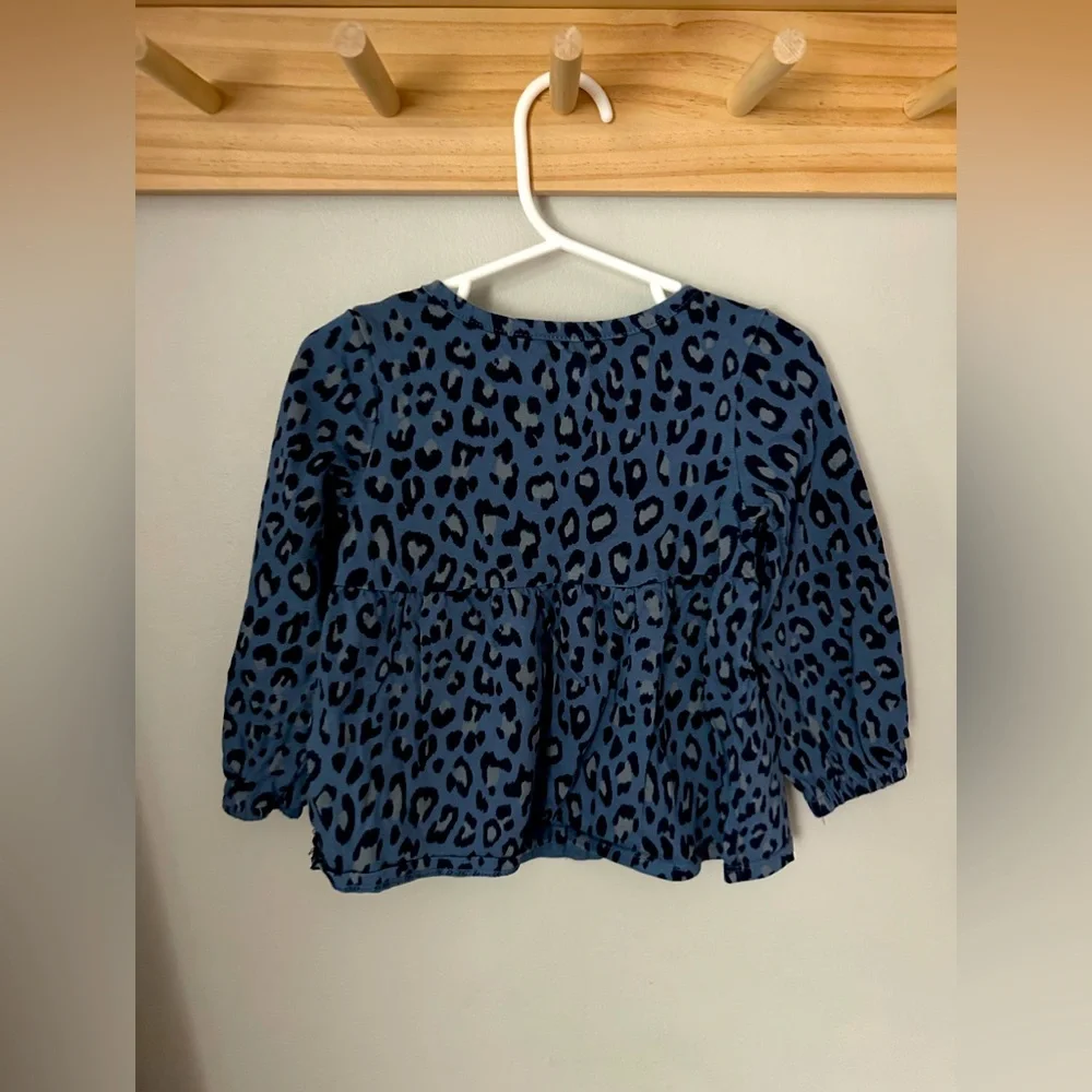 Gap Kids Cotton Long Sleeve Blue Cheetah Print Long Sleeve Babydoll Shirt Top